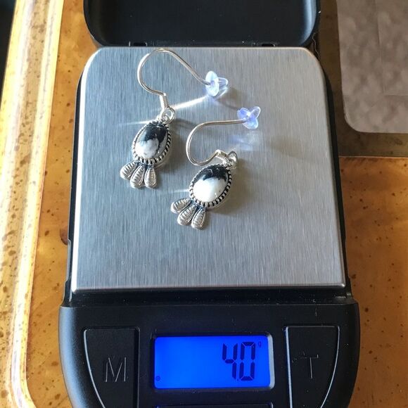 Natural White Buffalo Sterling Silver Feather Earrings - Picture 7 of 8